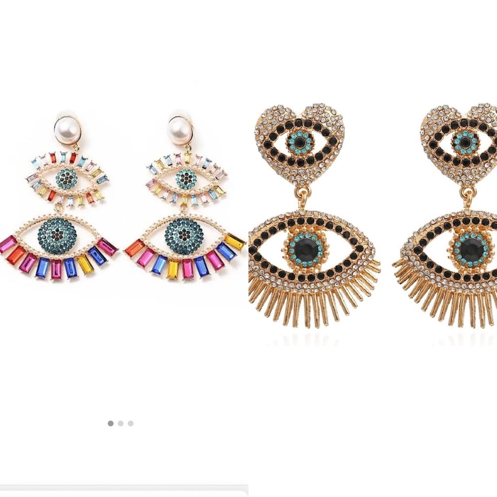 Rhinestone evil eye earrings (2 pair)